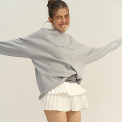 Letter Print Round Neck Knit Sweater|Color:Gray