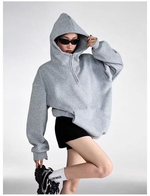 Half-Zip Hoodie|Color:Gray