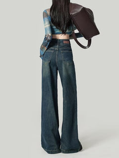 High-Waist Loose Straight-Leg Jeans|Color:Gray
