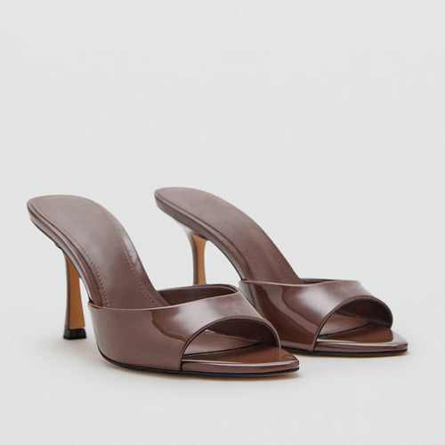 Patent Leather High-Heeled Sandals|Color:Brown