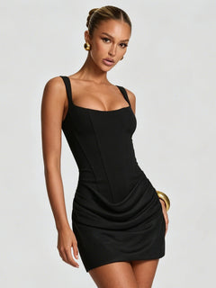 Corset Bodice Ruched Mini Dress|Color:Black