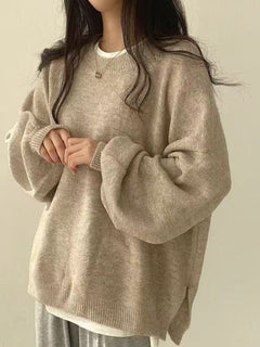 Lantern Sleeve Loose Knit Sweater|Color:Khaki