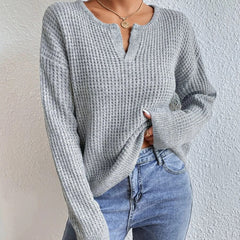 V-Neck Loose Fit Knit Sweater|Color:Gray