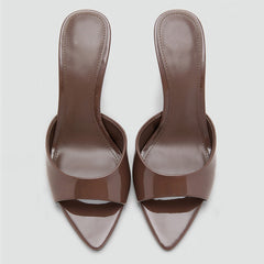 Patent Leather High-Heeled Sandals|Color:Brown