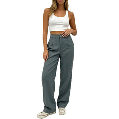 Drapey High-Waist Straight-Leg Suit Pants|Color:Gray
