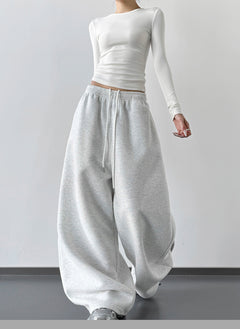 High-Waisted Wide-Leg Sweatpants|Color:White