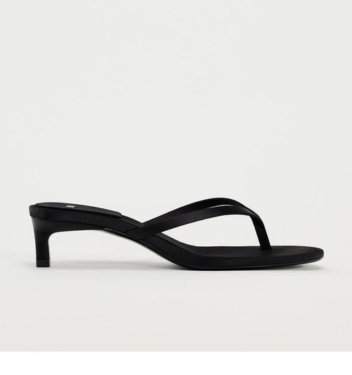 Thin Strap Stiletto Flip Flop Sandals|Color:Black