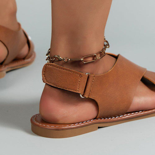 Flat Open-Toe Roman Sandals|Color:Brown