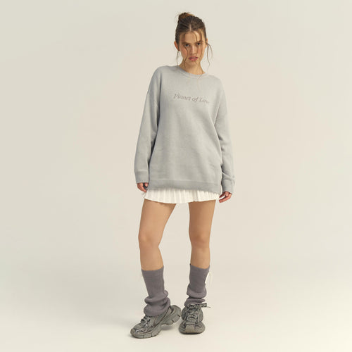 Letter Print Round Neck Knit Sweater|Color:Gray