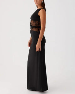 Round Neck Sleeveless Knit Maxi Dress|Color:Black