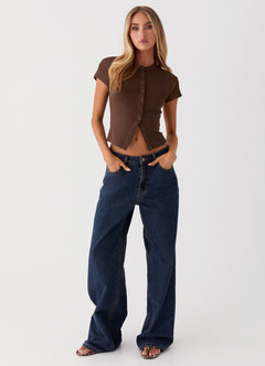Button Front Short Sleeve Knit Cardigan|Color:Brown