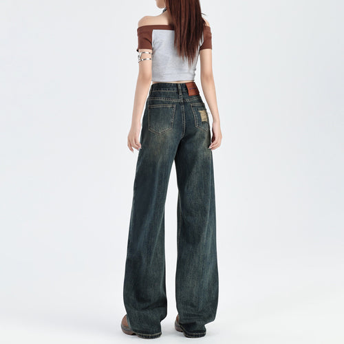 High-Waist Wide-Leg Denim Jeans|Color:Gray