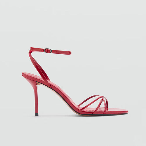 Thin Strap Buckle High Heel Sandals|Color:Red