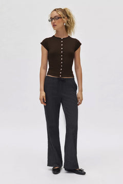 Button-Up Round Neck Cardigan|Color:Black
