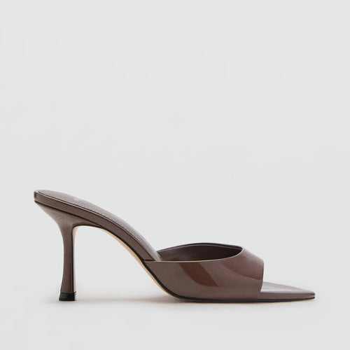 Patent Leather High-Heeled Sandals|Color:Brown