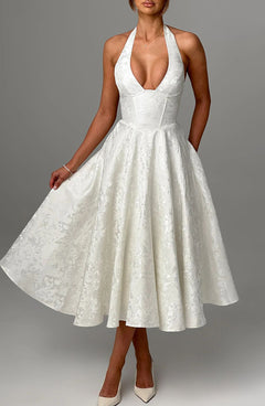 Jacquard Halter Midi Dress Fonley|Color:White