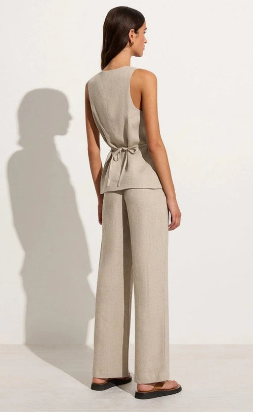 Square Collar Cotton Vest & Pants Set|Color:Beige