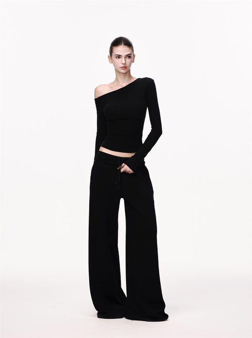 Slim Fit Long Sleeve Knit Top|Color:Black