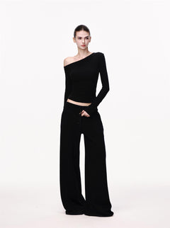 Slim Fit Long Sleeve Knit Top|Color:Black