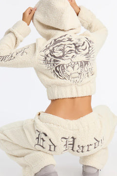 Embroidered Velvet Long Sleeve Cardigan|Color:White
