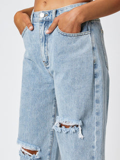 High-Waist Ripped Wide-Leg Denim Jeans|Color:Blue