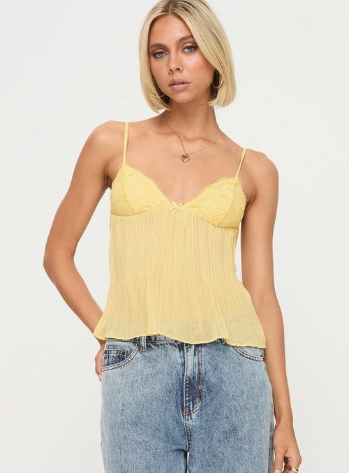 Lace Bow Sleeveless Sling Top|Color:Yellow