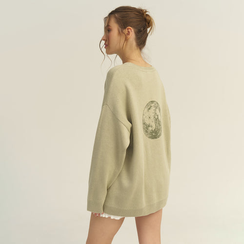Letter Print Round Neck Knit Sweater|Color:Green