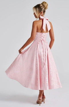 Jacquard Halter Midi Dress Fonley|Color:Pink