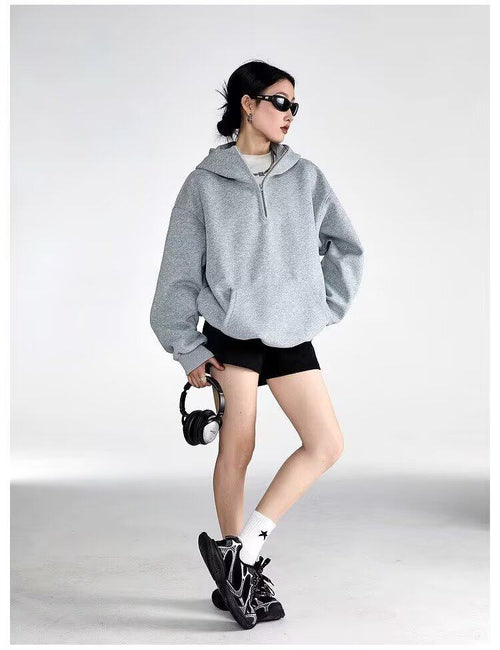 Half-Zip Hoodie|Color:Gray