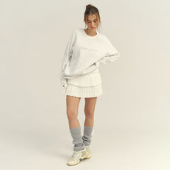 Letter Print Round Neck Knit Sweater|Color:White
