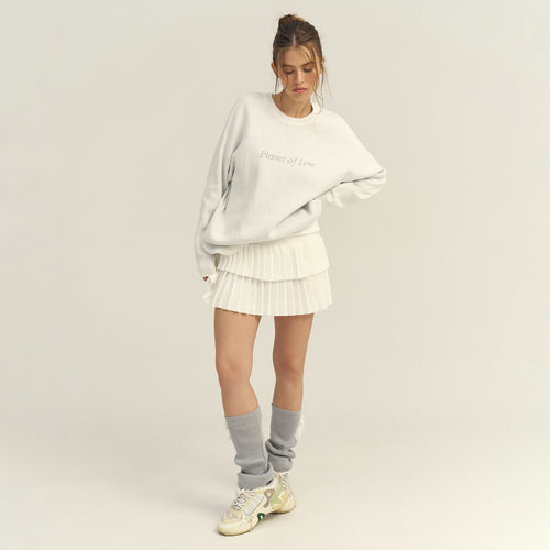 Letter Print Round Neck Knit Sweater|Color:White
