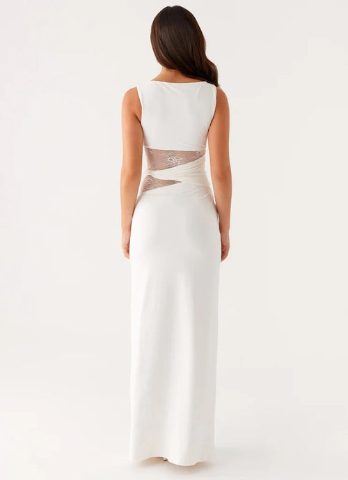 Round Neck Sleeveless Knit Maxi Dress|Color:White