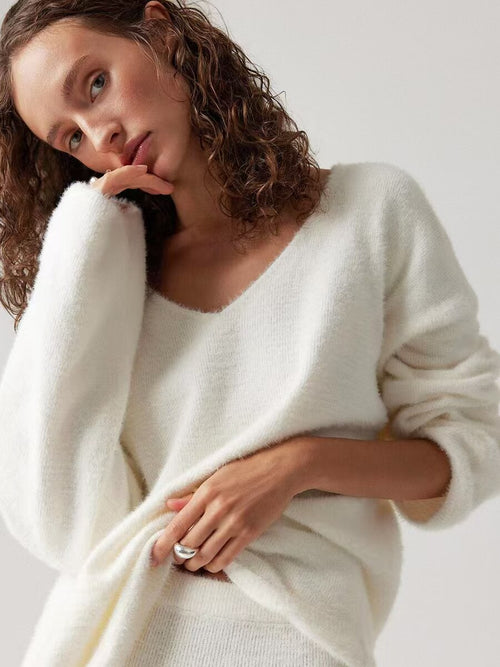 Knitted Sweater Set|Color:White