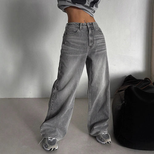 Relaxed High-Waist Straight-Leg Trousers|Color:Gray