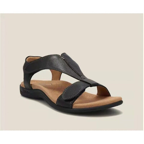 Velcro T-Strap Flat Sandals|Color:Black