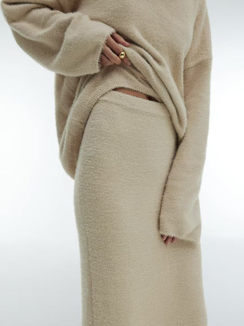 Knitted Sweater Set|Color:Beige