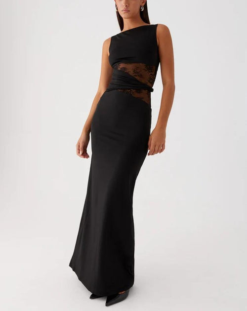 Round Neck Sleeveless Knit Maxi Dress|Color:Black