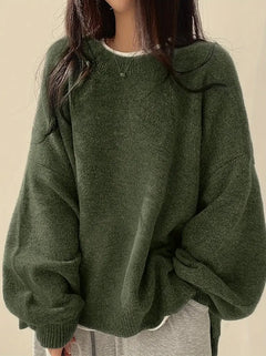 Lantern Sleeve Loose Knit Sweater|Color:Army Green