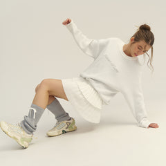Letter Print Round Neck Knit Sweater|Color:White