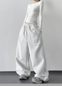 High-Waisted Wide-Leg Sweatpants|Color:White