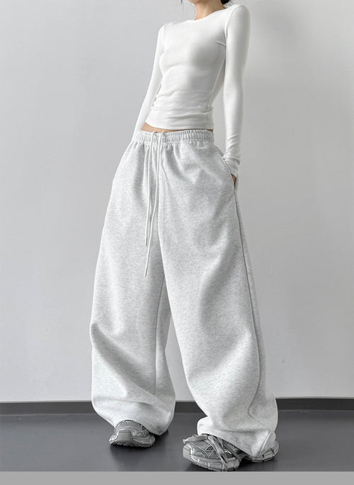 High-Waisted Wide-Leg Sweatpants|Color:White