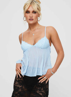 Lace Bow Sleeveless Sling Top|Color:Blue