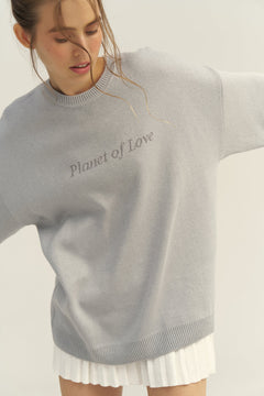 Letter Print Round Neck Knit Sweater|Color:Gray