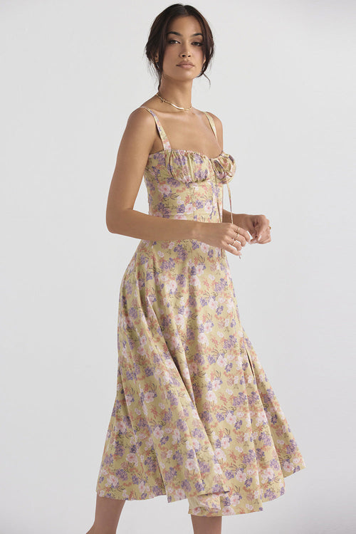Floral Corset Style Midi Dress|Color:Purple