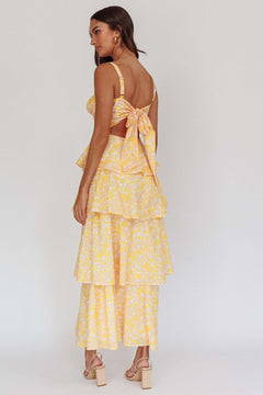 Floral Tiered Midi Dress|Color:Yellow