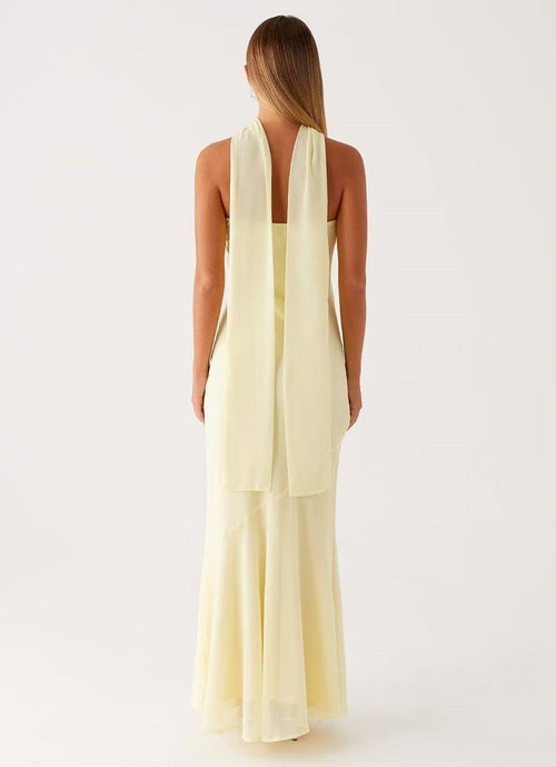 Floral Strapless Scarf Maxi Dress Fonley|Color:Yellow