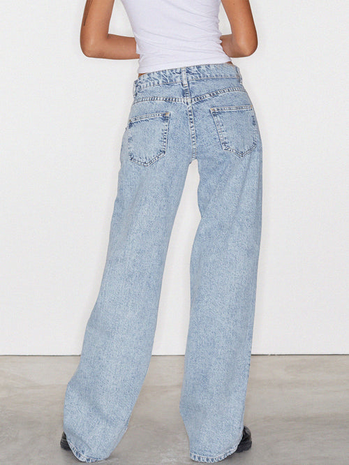 High-Waist Straight-Leg Denim Jeans|Color:Blue