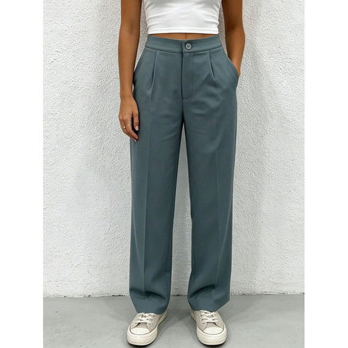 Drapey High-Waist Straight-Leg Suit Pants|Color:Gray