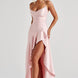 Ruffle Hem High-Low Satin Maxi Dress Fonley