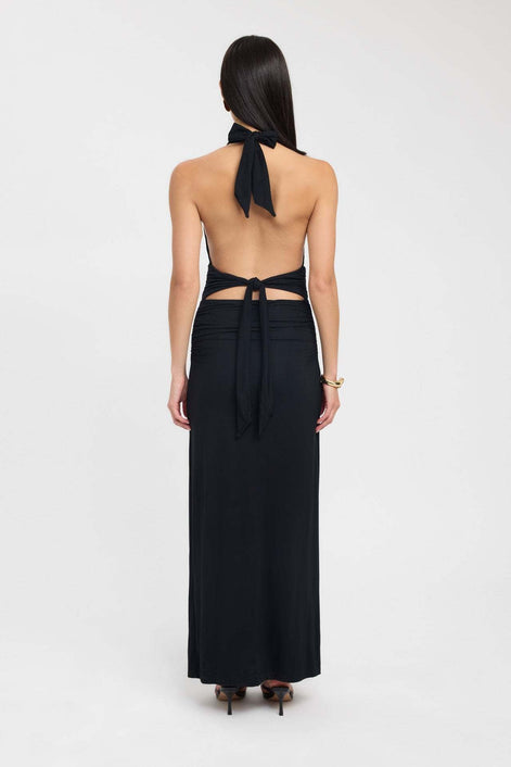 Ruched Plunge Halter Maxi Dress Fonley